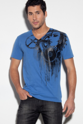 G by GUESS Charming V-Neck Tee, BLUE (XL)