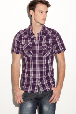 G by GUESS Zeta Plaid Shirt, PURPLE (MEDIUM)