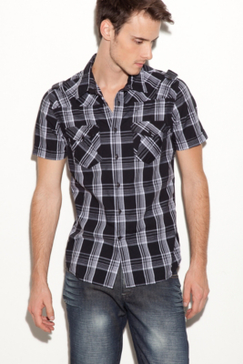 G by GUESS Zeta Plaid Shirt, BLACK (MEDIUM)