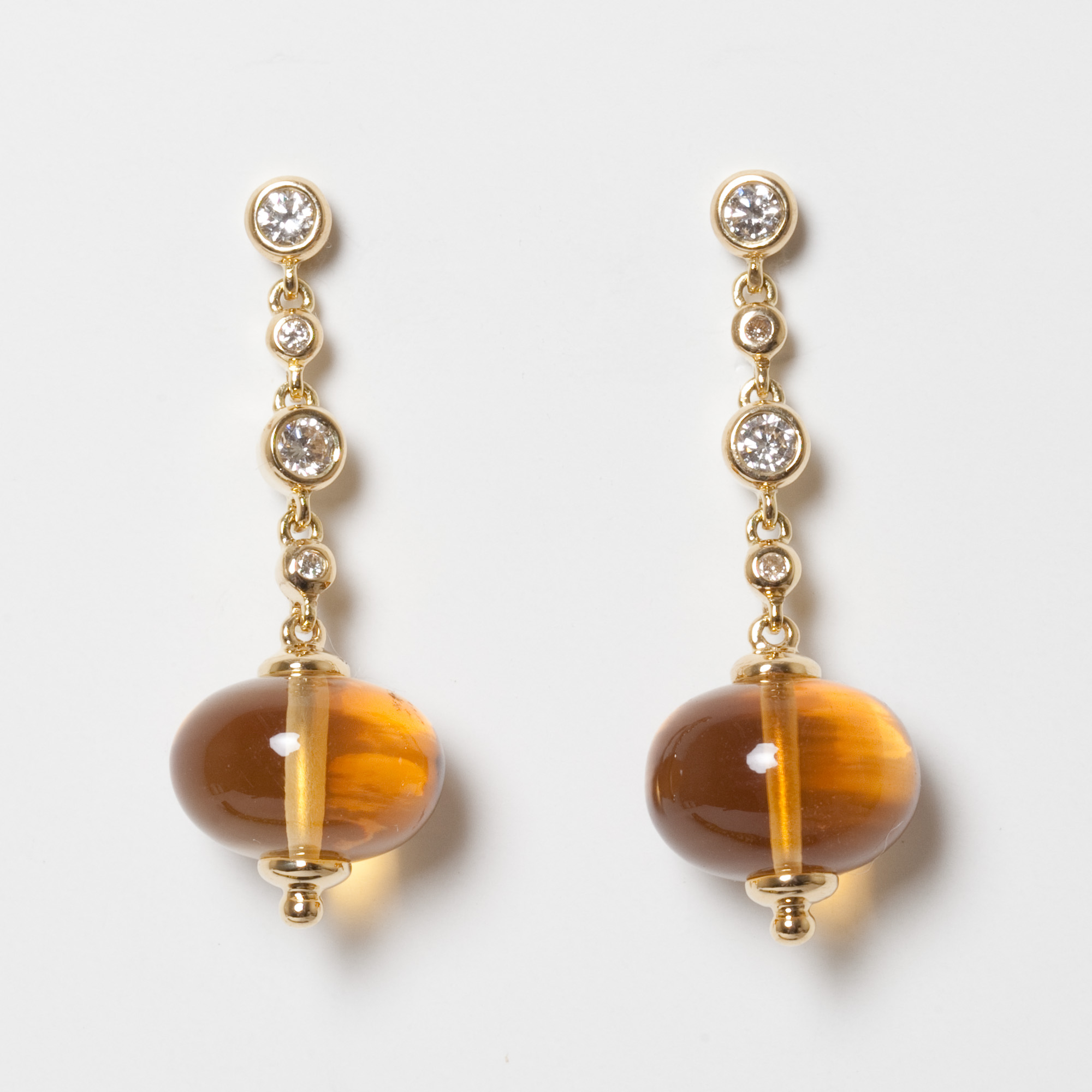 18KYG CITRINE/DIA DROP EARRINGS