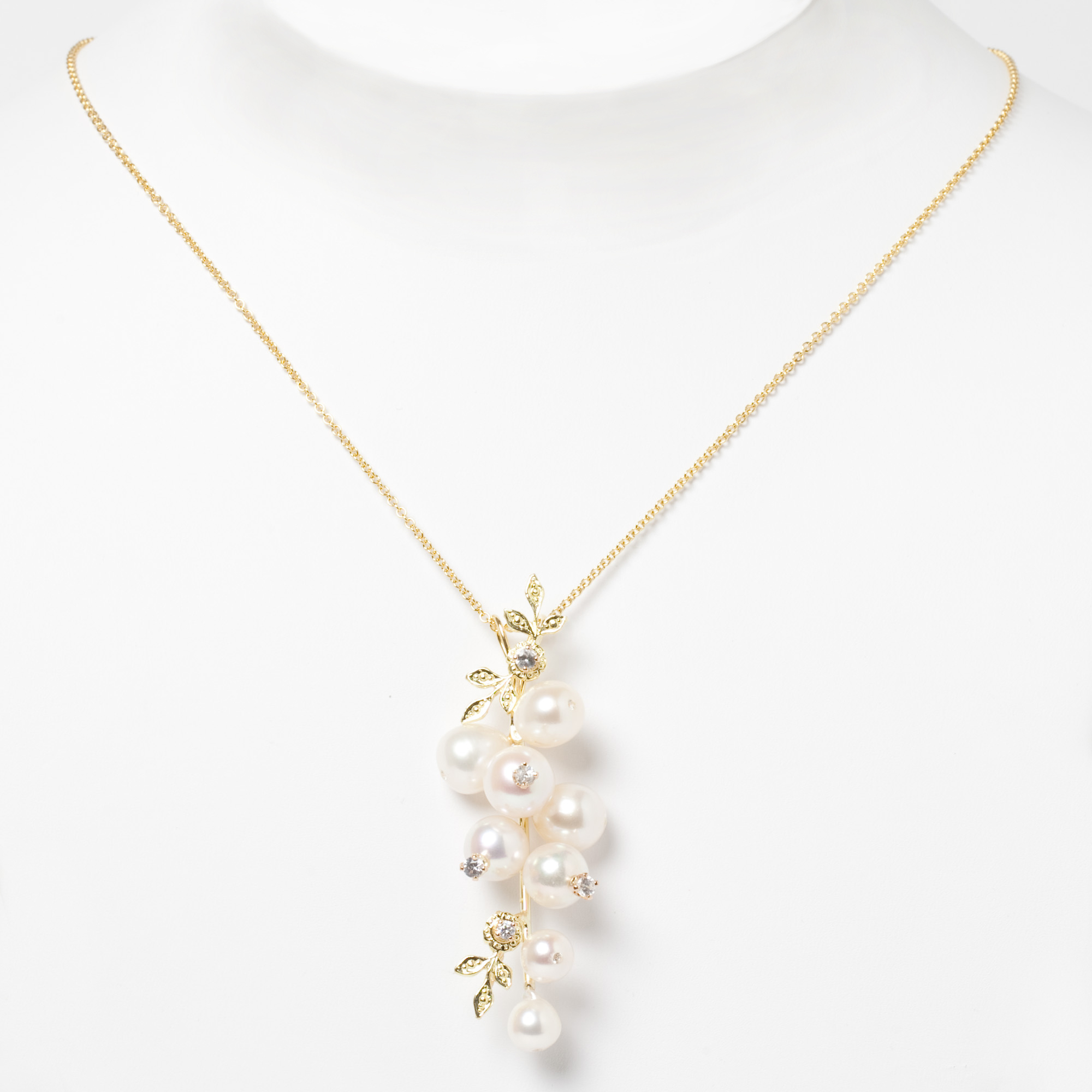 Cluster Pearl and Diamond Drop Necklace