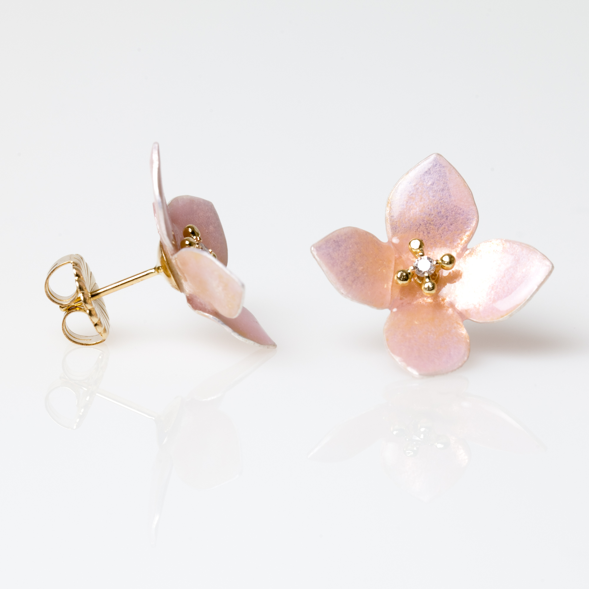 Pink Enamel Hydrangea Earrings