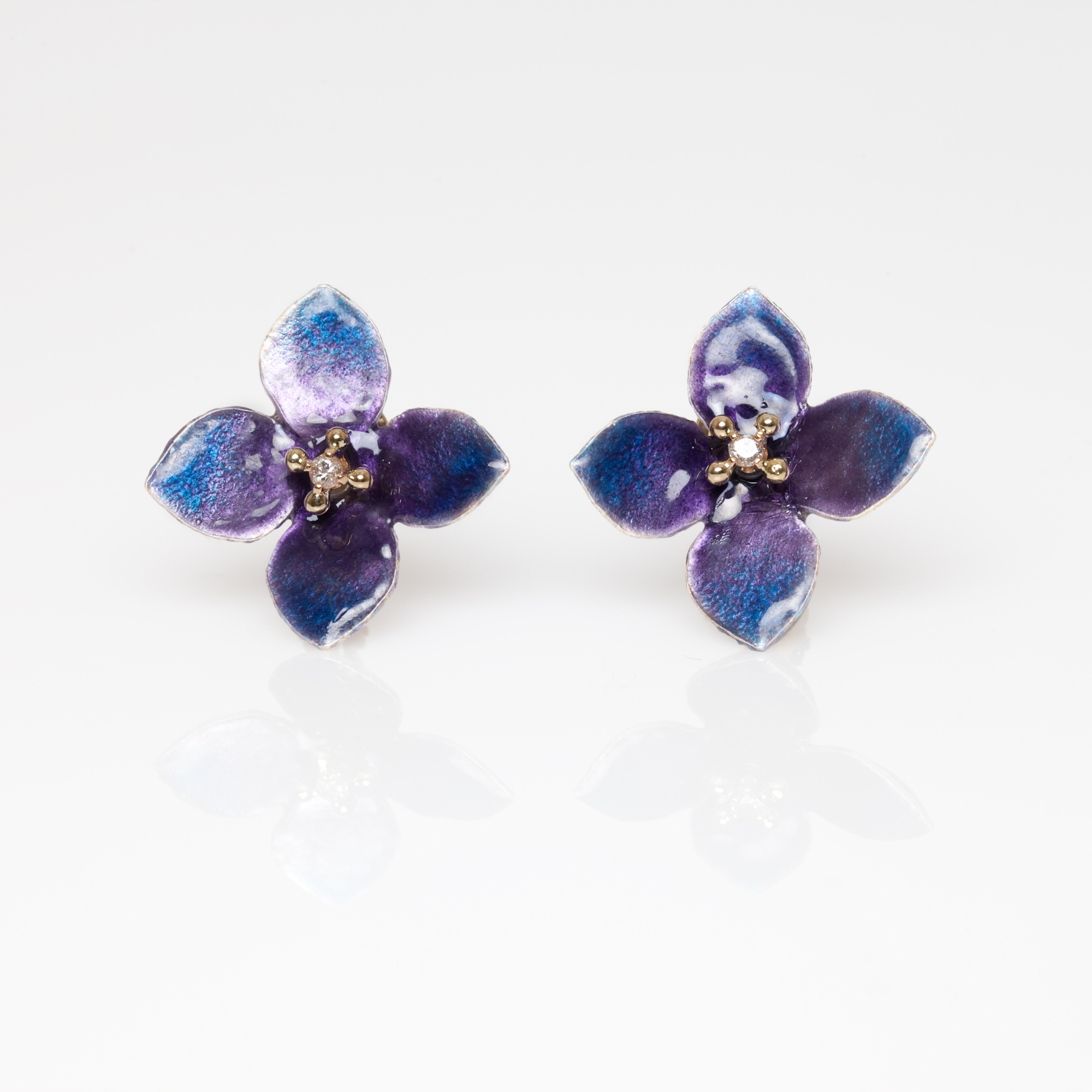 Enamel Hydrangea Earrings, Lilac