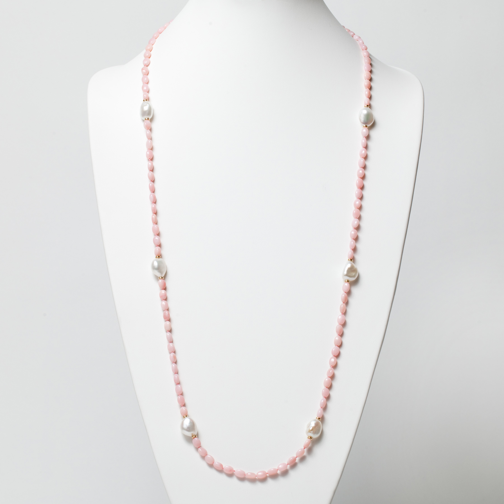 Pink Peruvian Opal and Baroque Pearl Rope