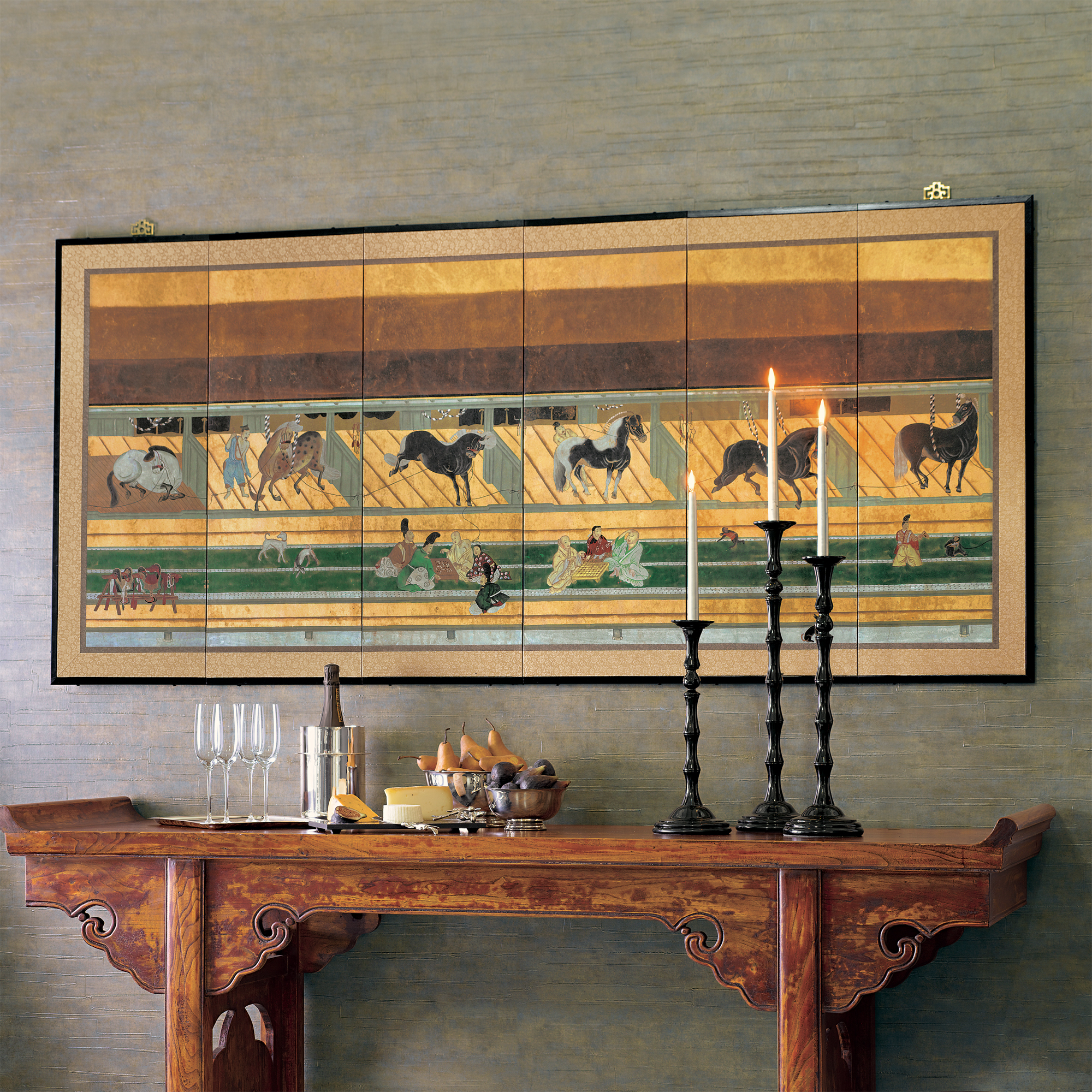 HORSES & GROOMS IN THE STABLE SCREEN