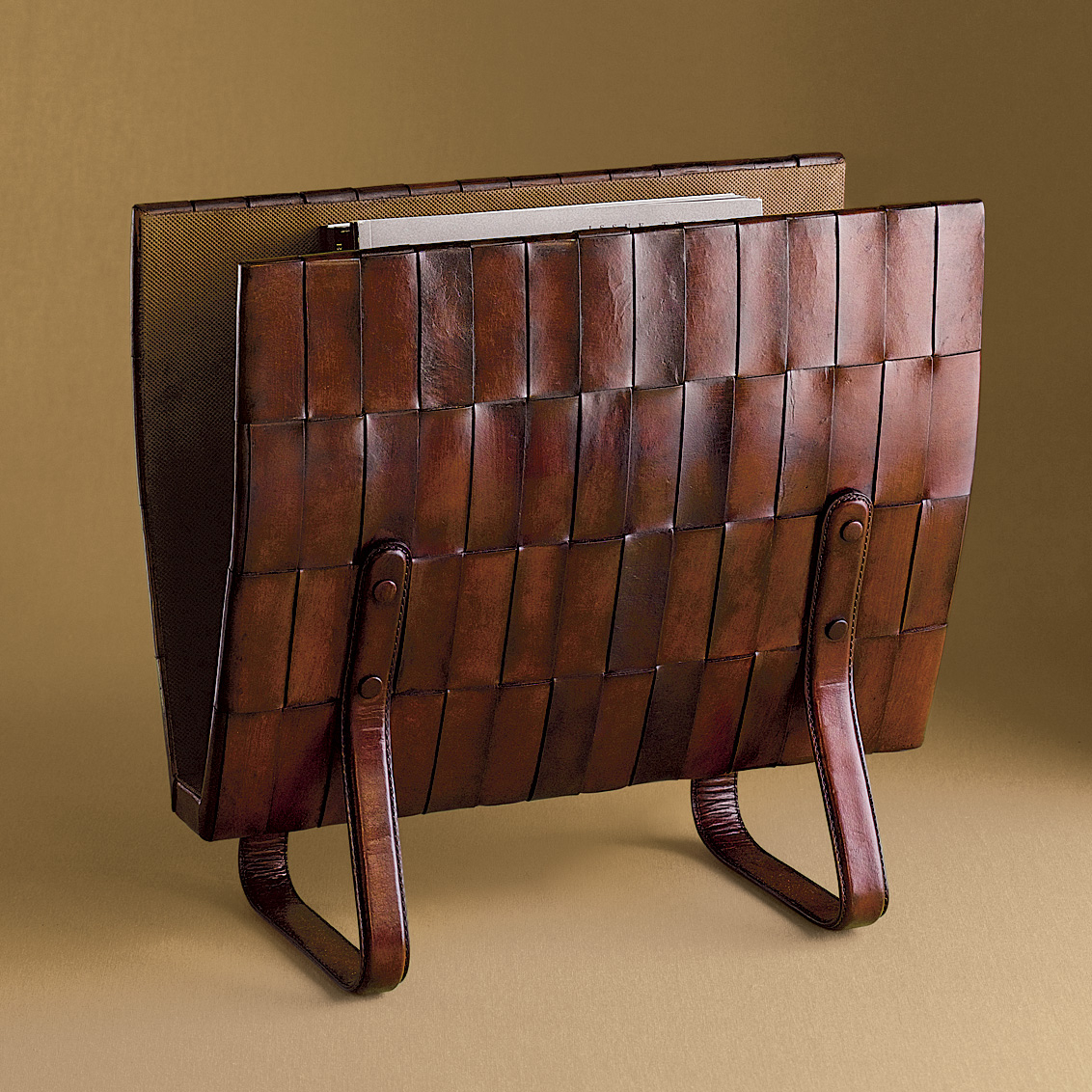 WOVEN LEATHER MAGAZINE RACK