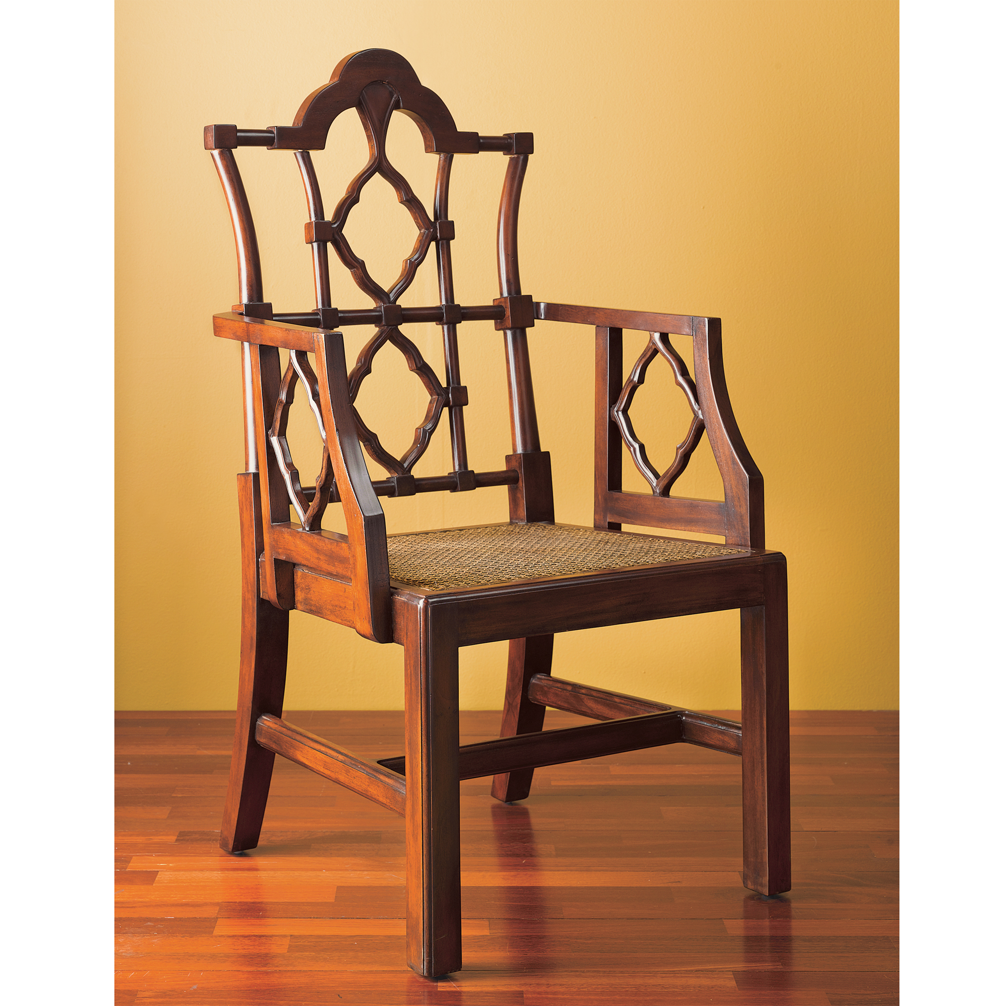 OPEN WORK CHAIR MAHOGANY/WALNUT FINISH
