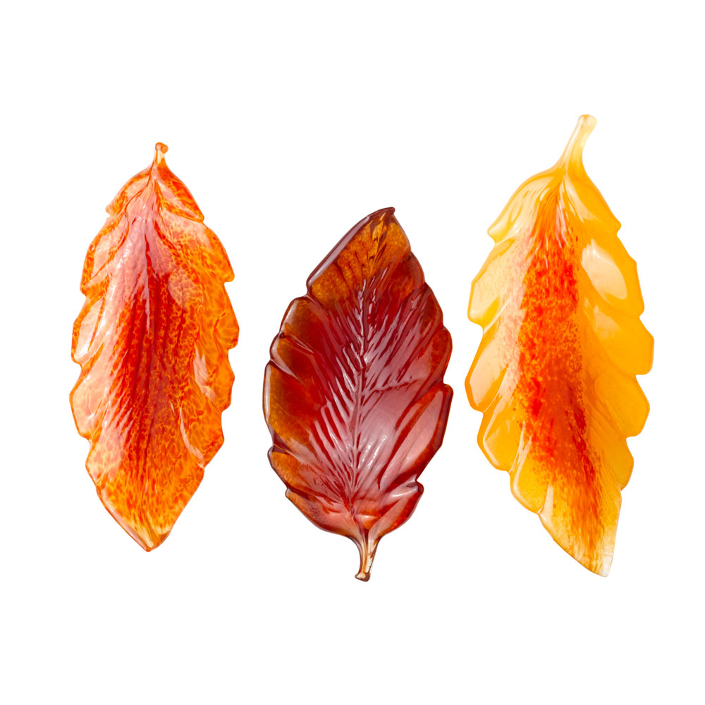 SET OF 3 ART GLASS LEAVES