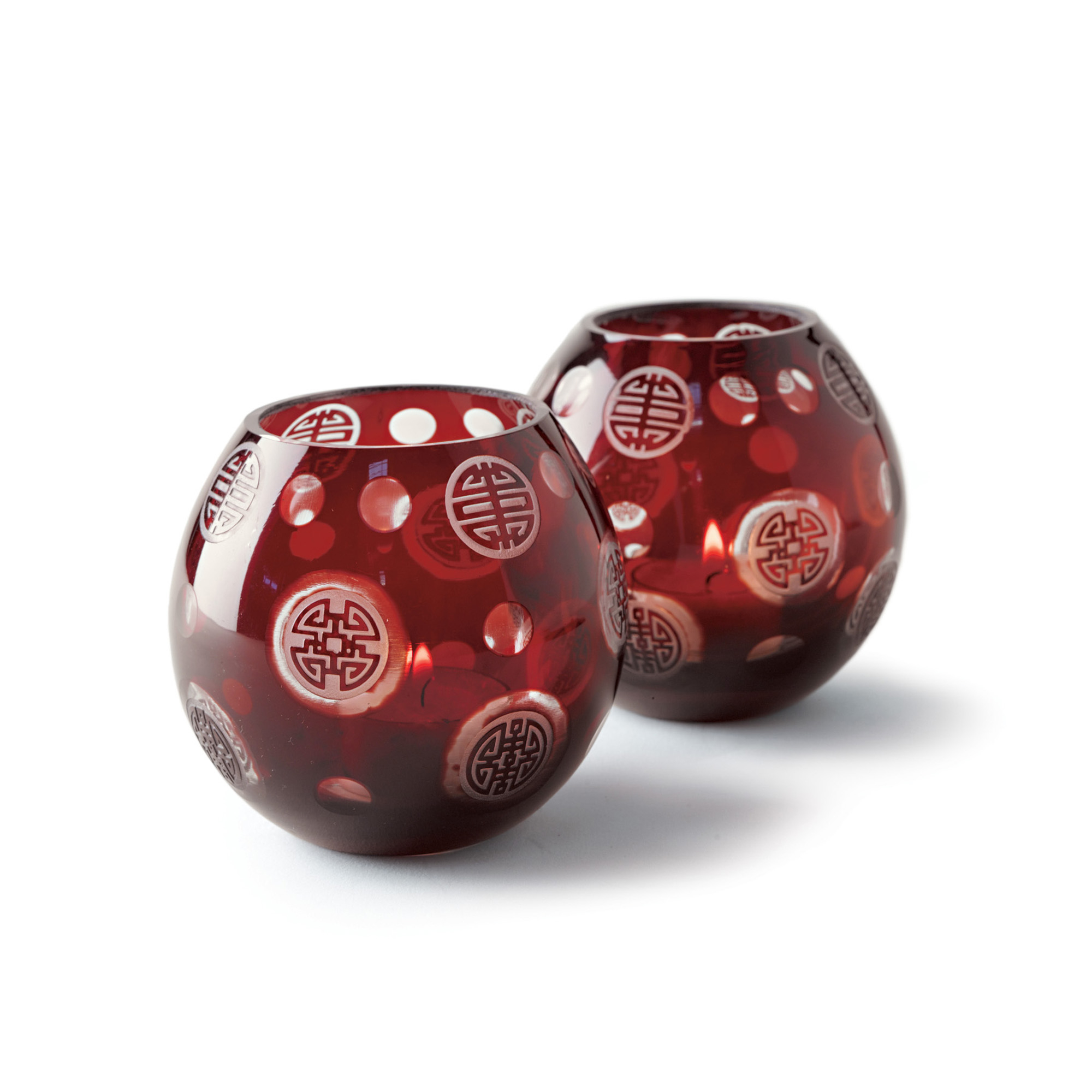 SET OF 2 RED SHOU VOTIVE HOLDERS