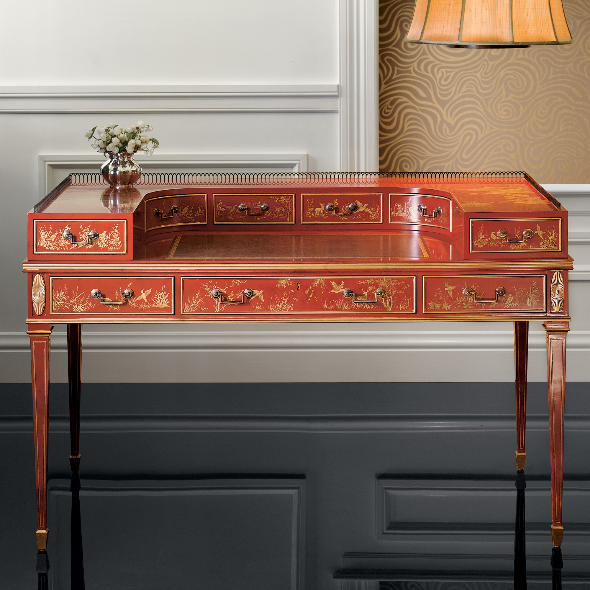 RED CHINOISERIE DESK