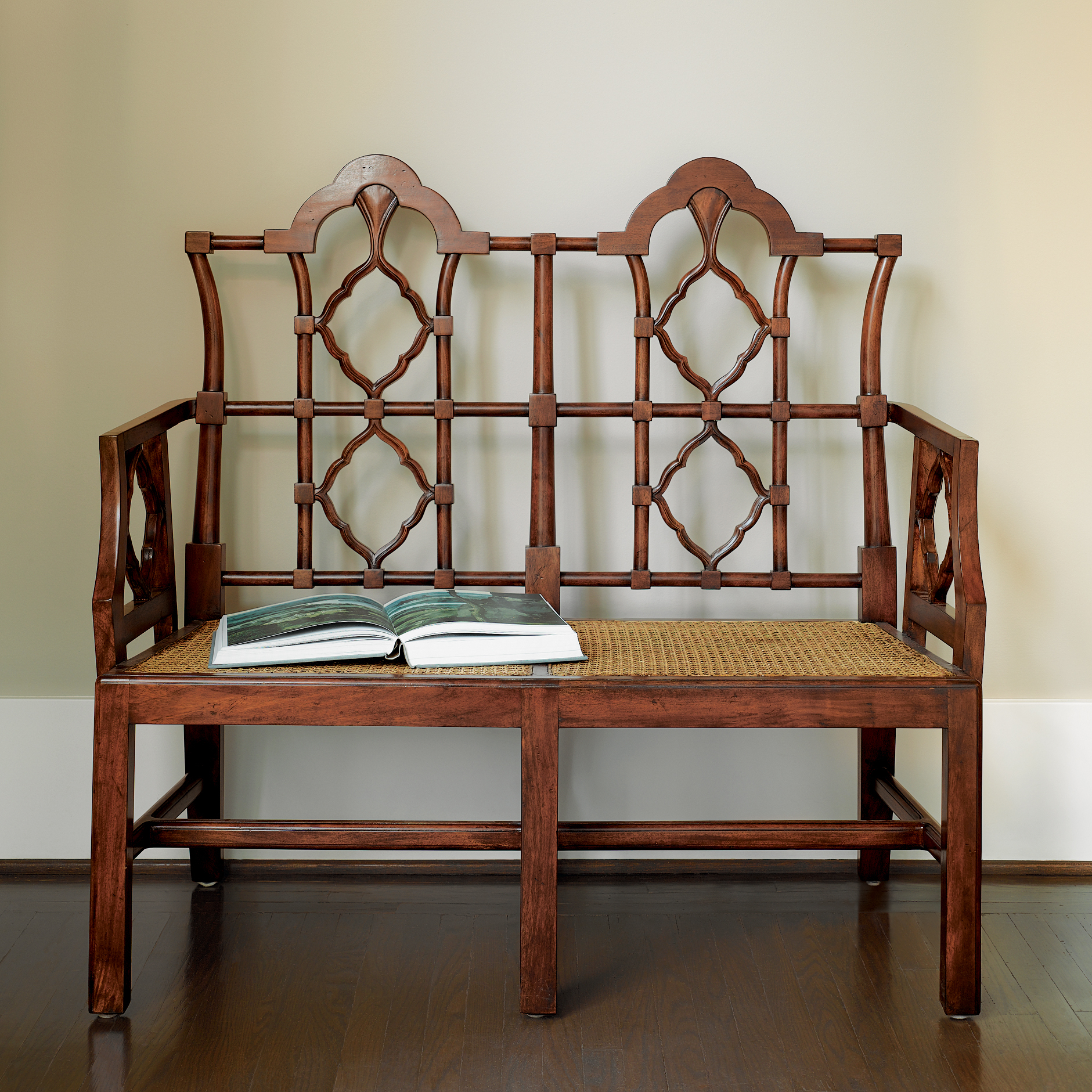 OPEN WORK SETTEE WALNUT FINISH