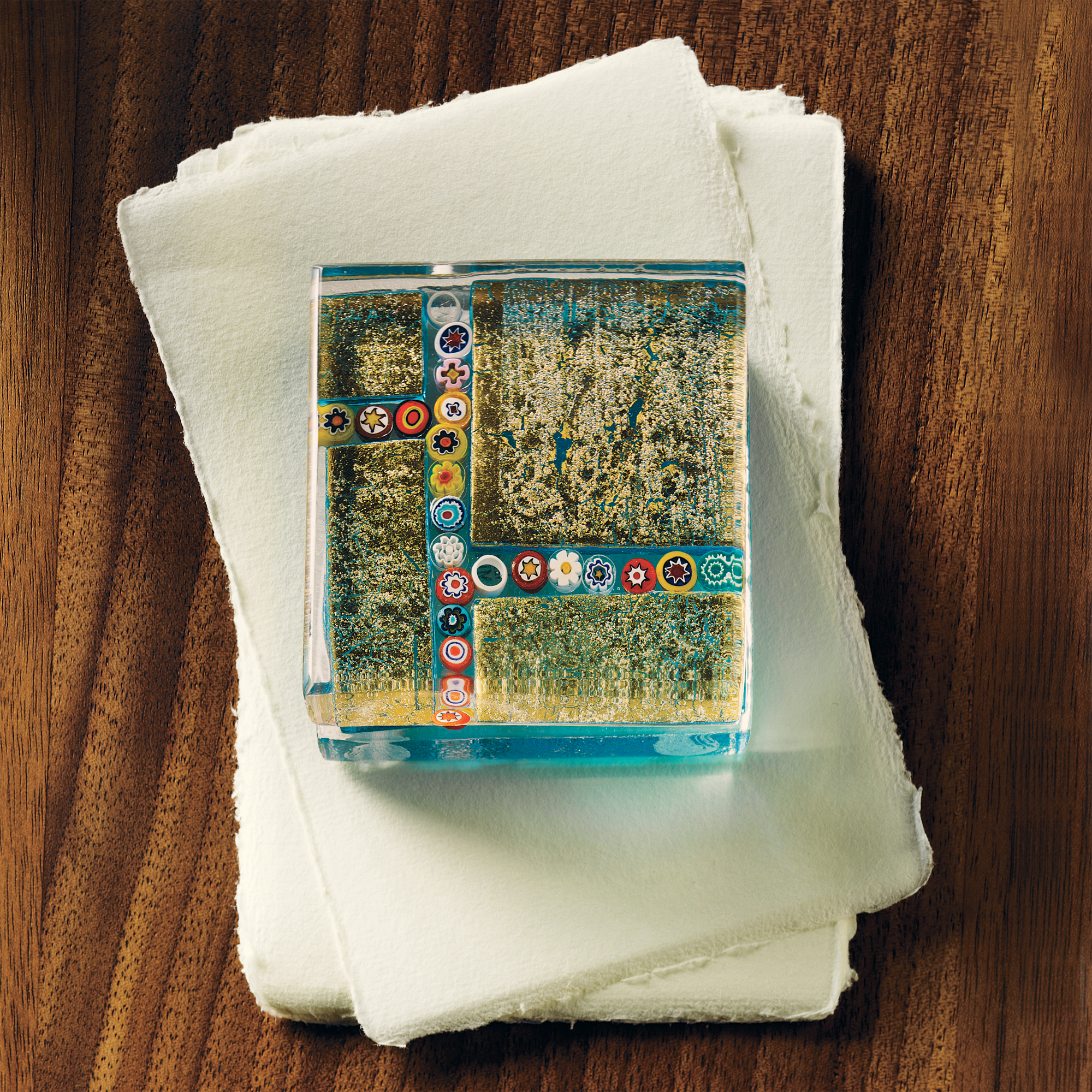 MILLIFIORI PAPERWEIGHT BLUE/GOLD