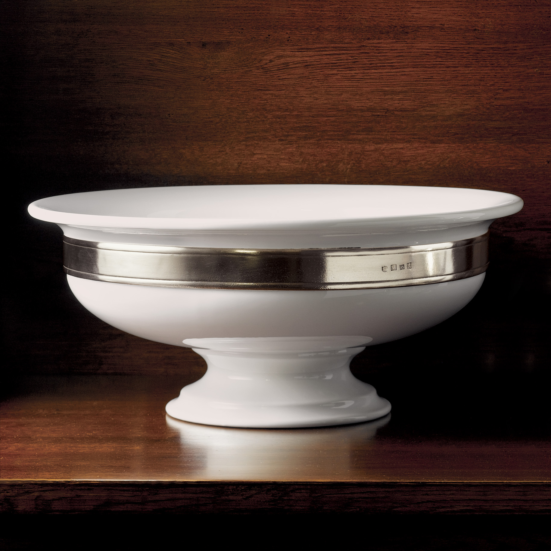 LARGE SERVING BOWL WITH PEWTER HOLDER