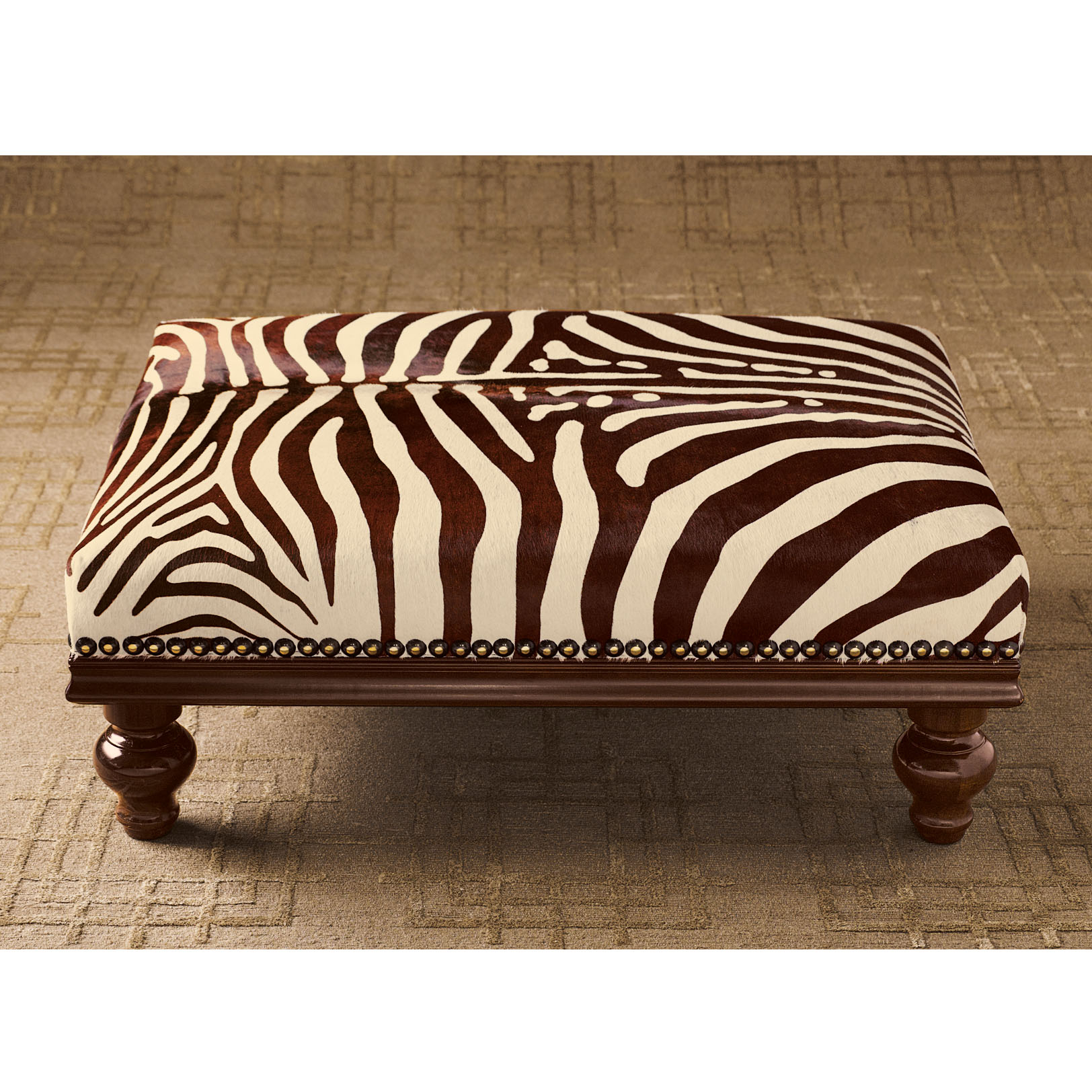 ZEBRA OTTOMAN LARGE DK BROWN STENCILED