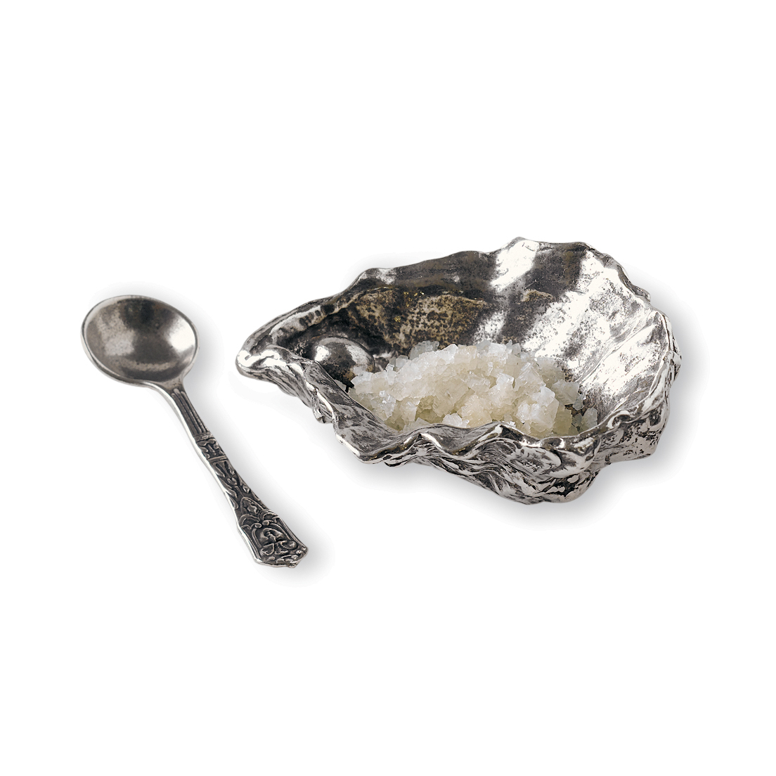 PEWTER OYSTER SALT CELLAR W/SPOON