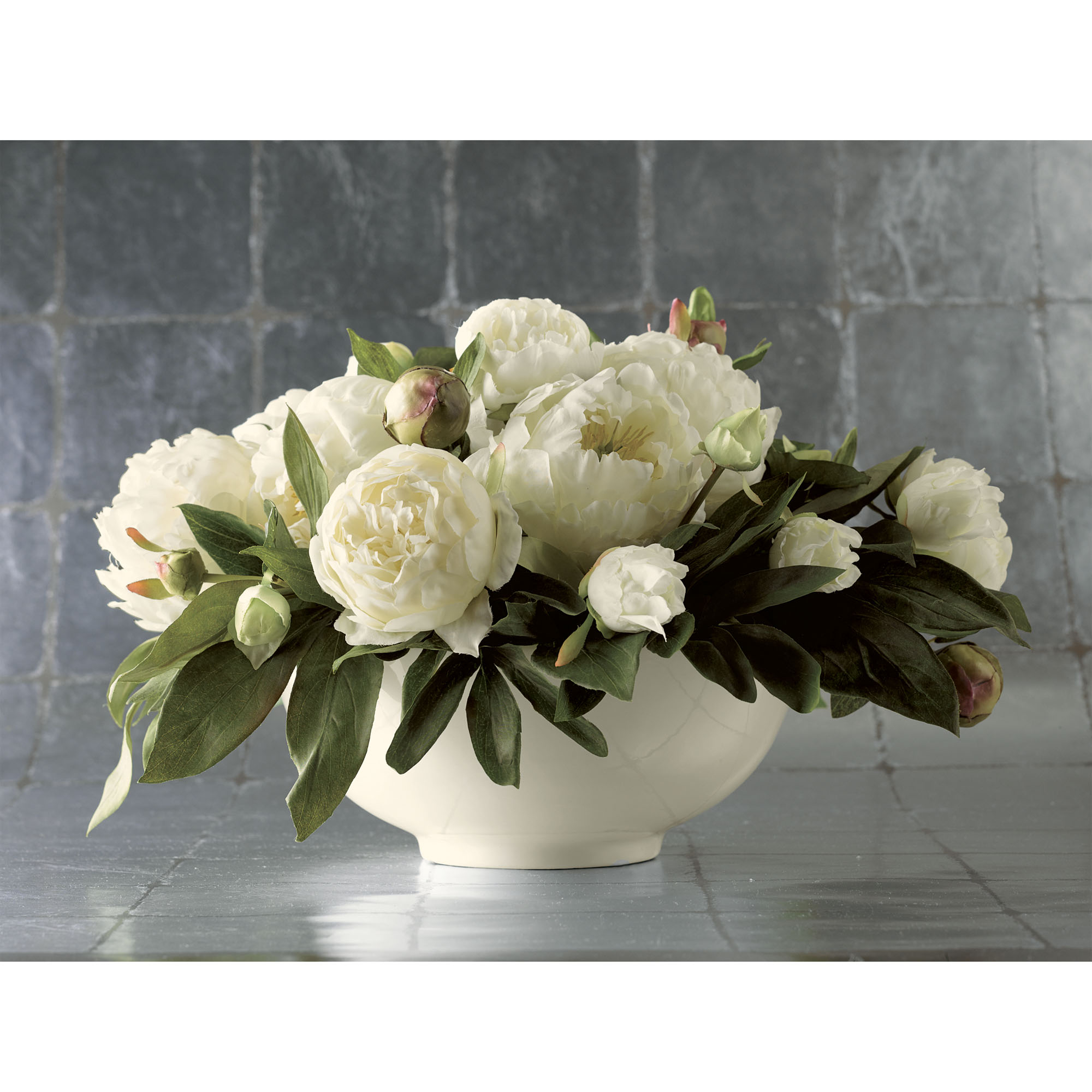 WHITE PEONIES IN WHITE BASE
