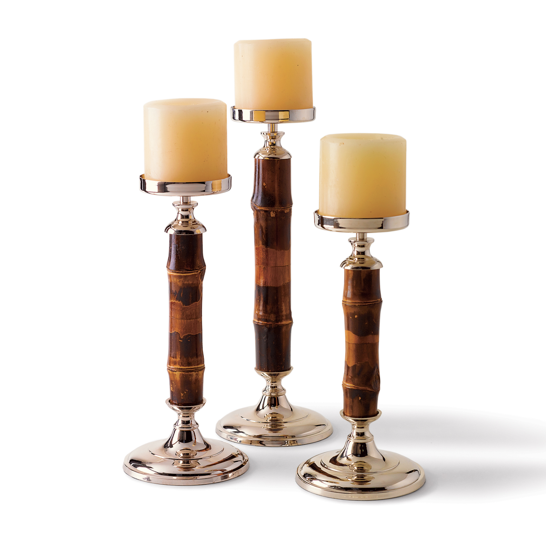 NICKEL/BAMBOO CANDLEHOLDER SMALL