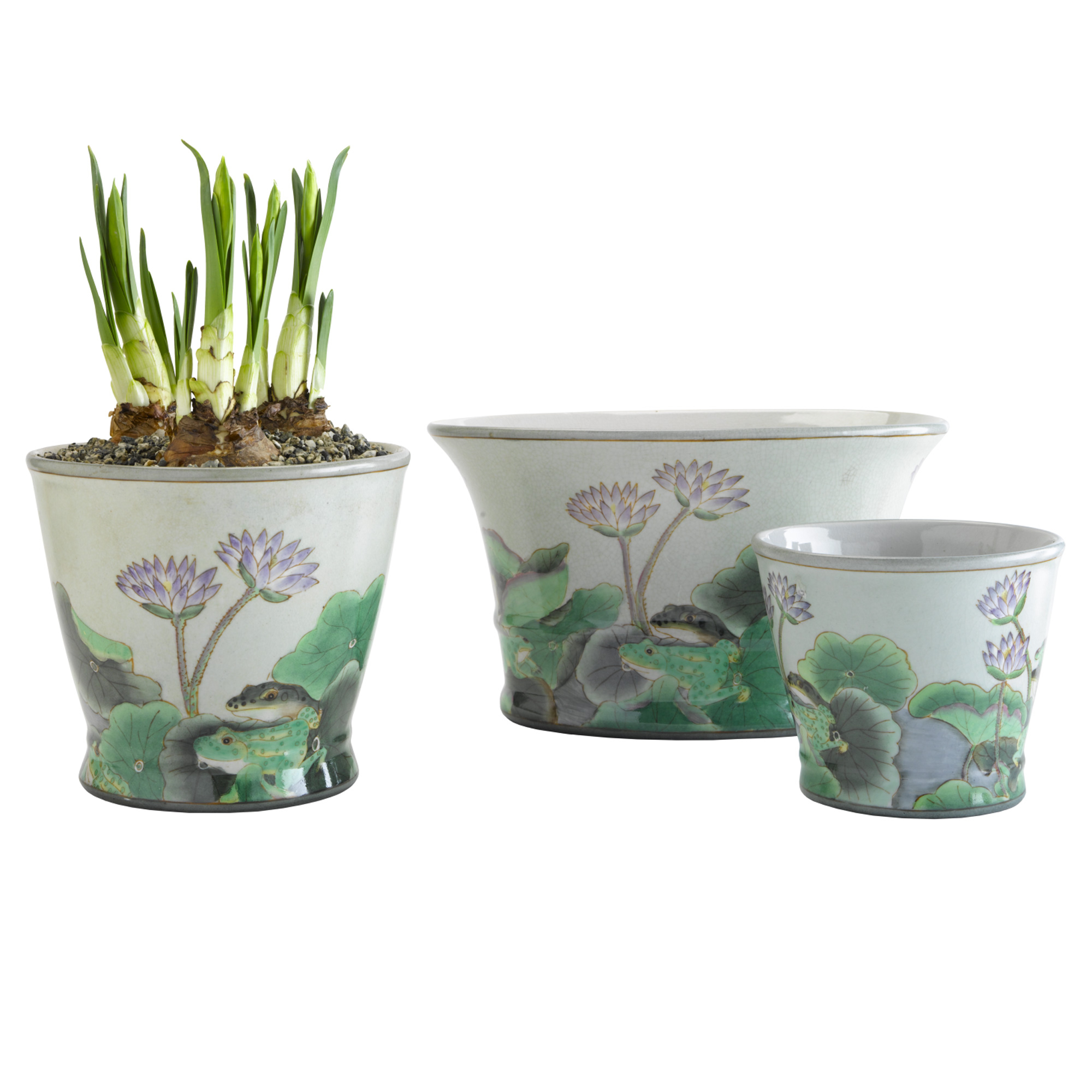 Porcelain Lotus Cachepots, Small, 5 1/2