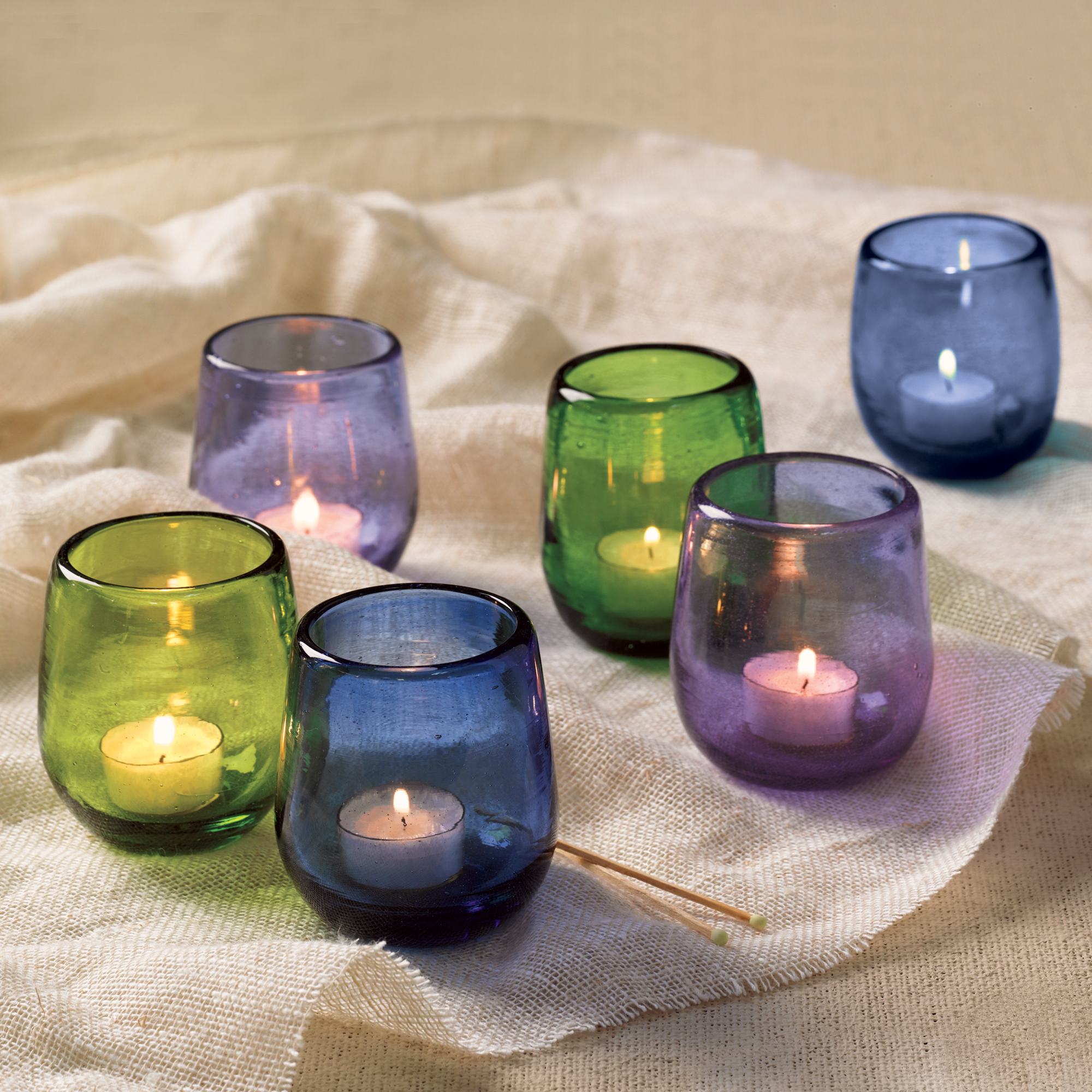 S/6 COLORED GLASS VOTIVE HOLDERS