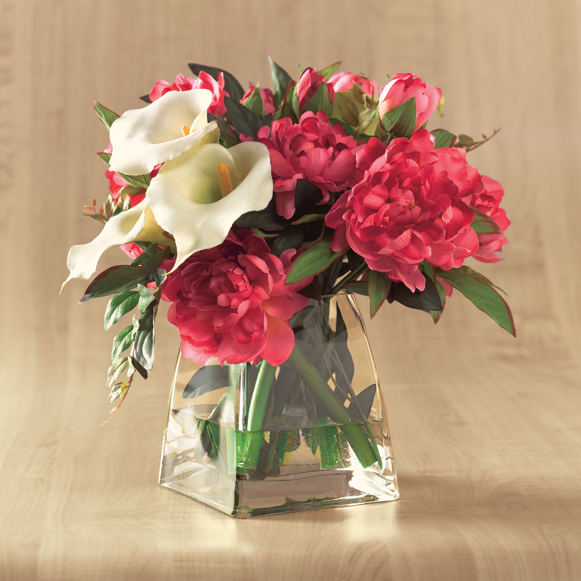 CORAL PEONIES/WHITE CALLA LILLIES