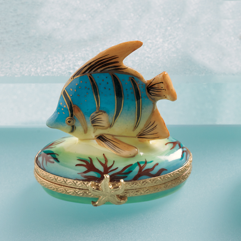 BLUE TROPICAL FISH LIMOGES BOX