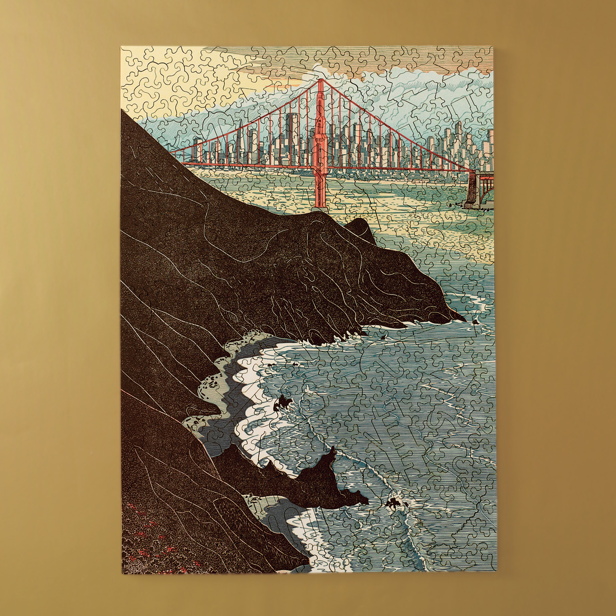 Woodcut Tom Killion ’Golden Gate at Sunset’ Puzzle