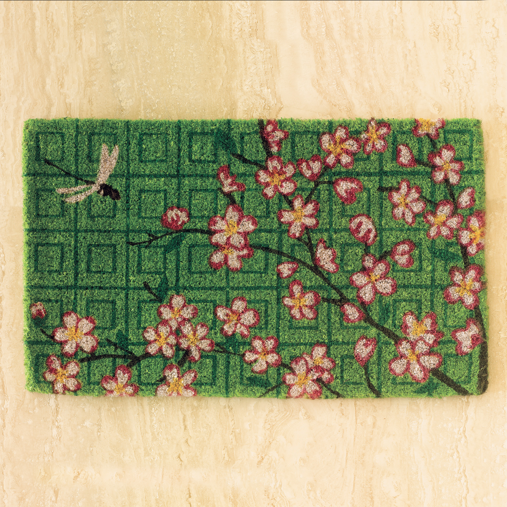 DRAGONFLY AND CHERRY BLOSSOM COIR MAT
