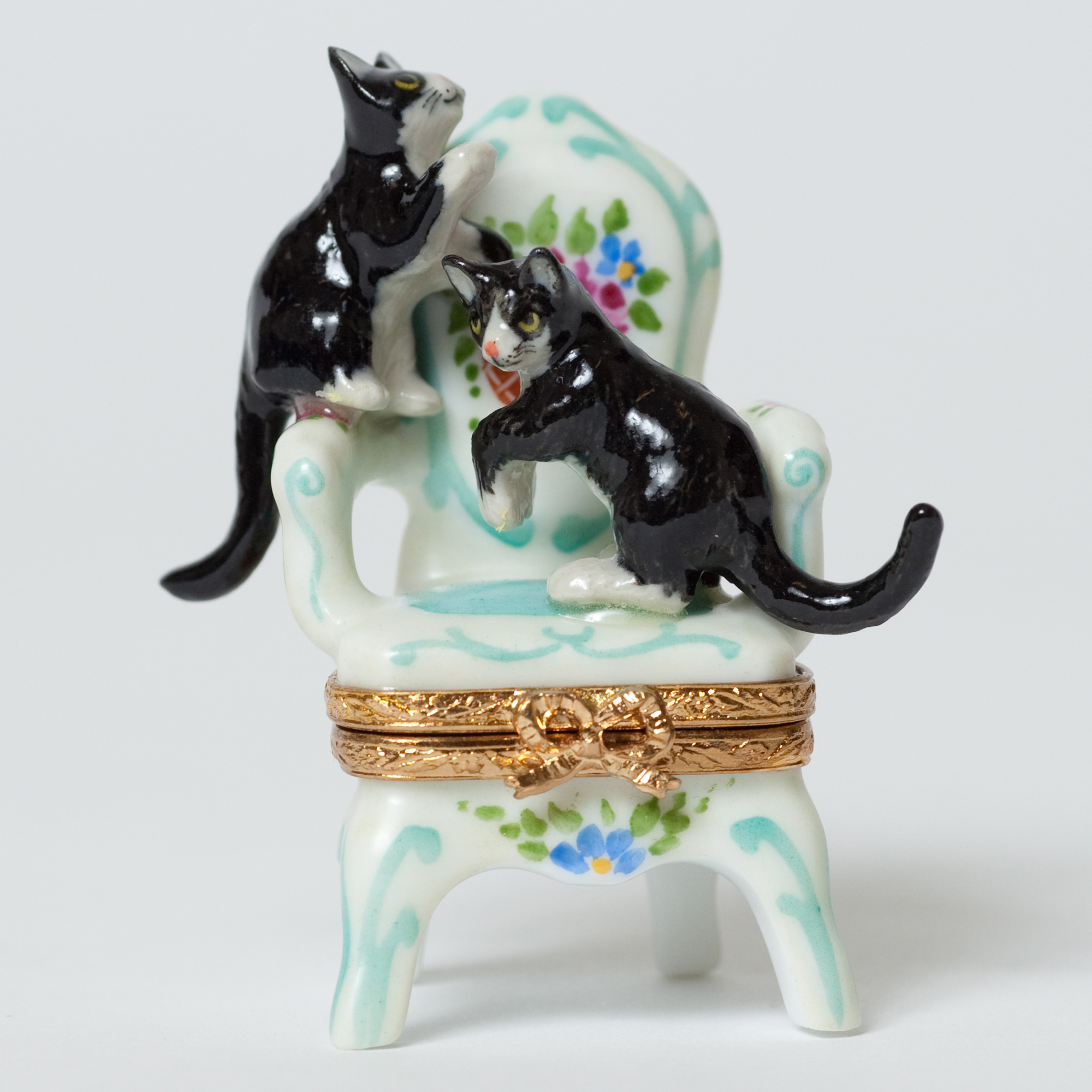 KITTENS PLAYING ON CHAIR LIMOGES