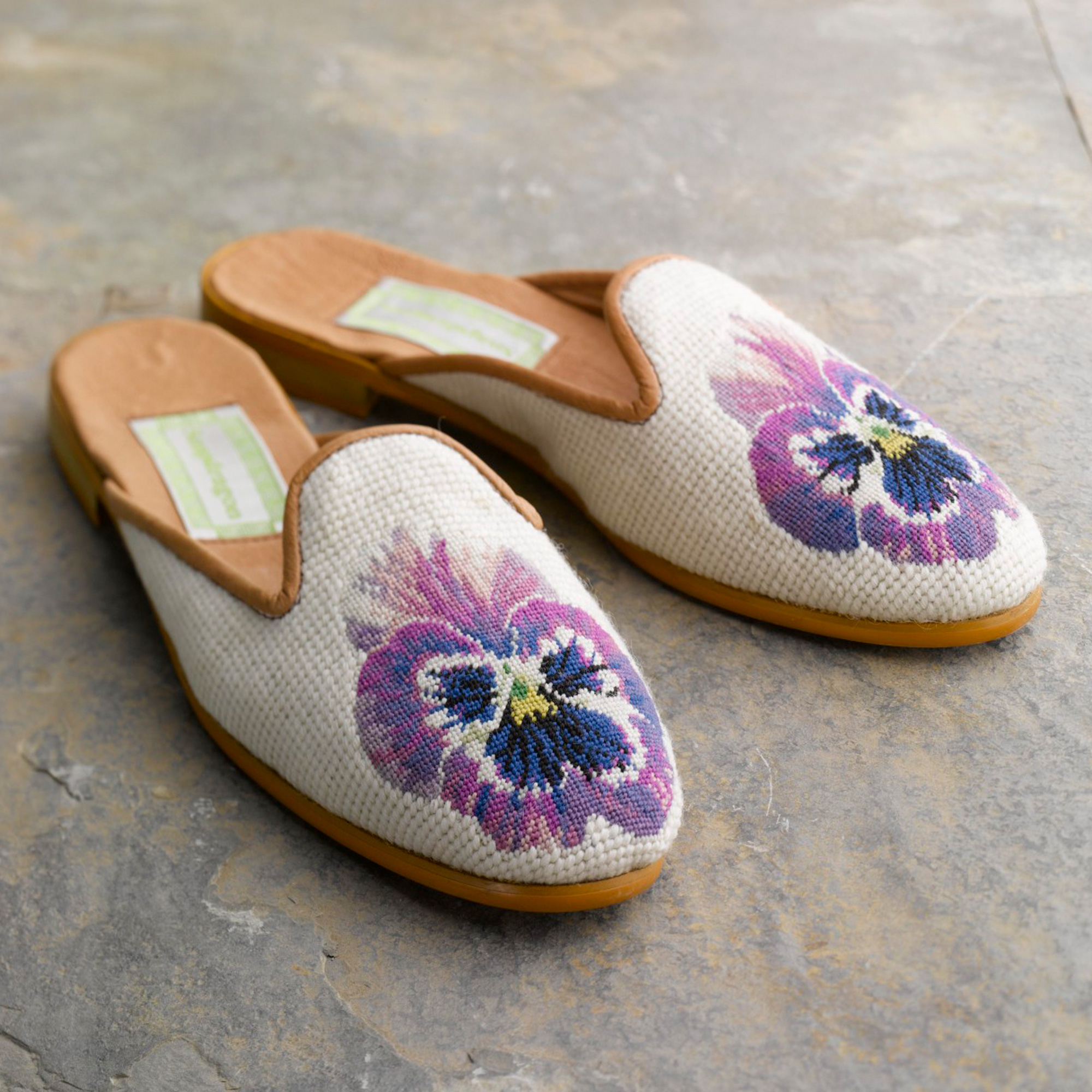 Pansy Needlepoint Mules