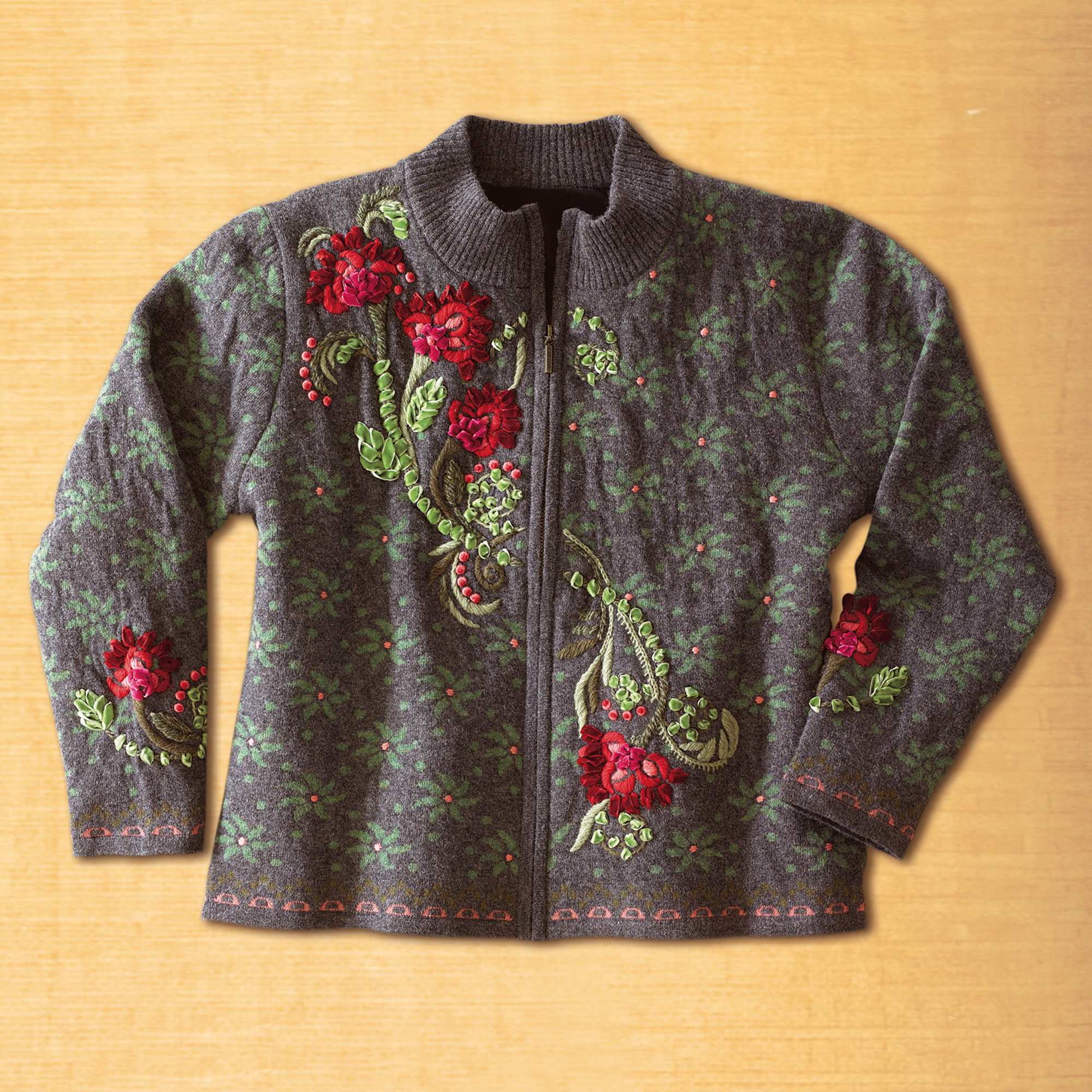 SCROLLED FLORAL CARDIGAN SWEATER