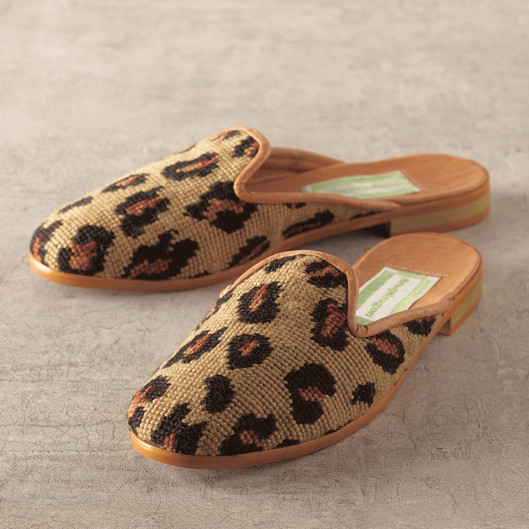 Leopard Needlepoint Mules