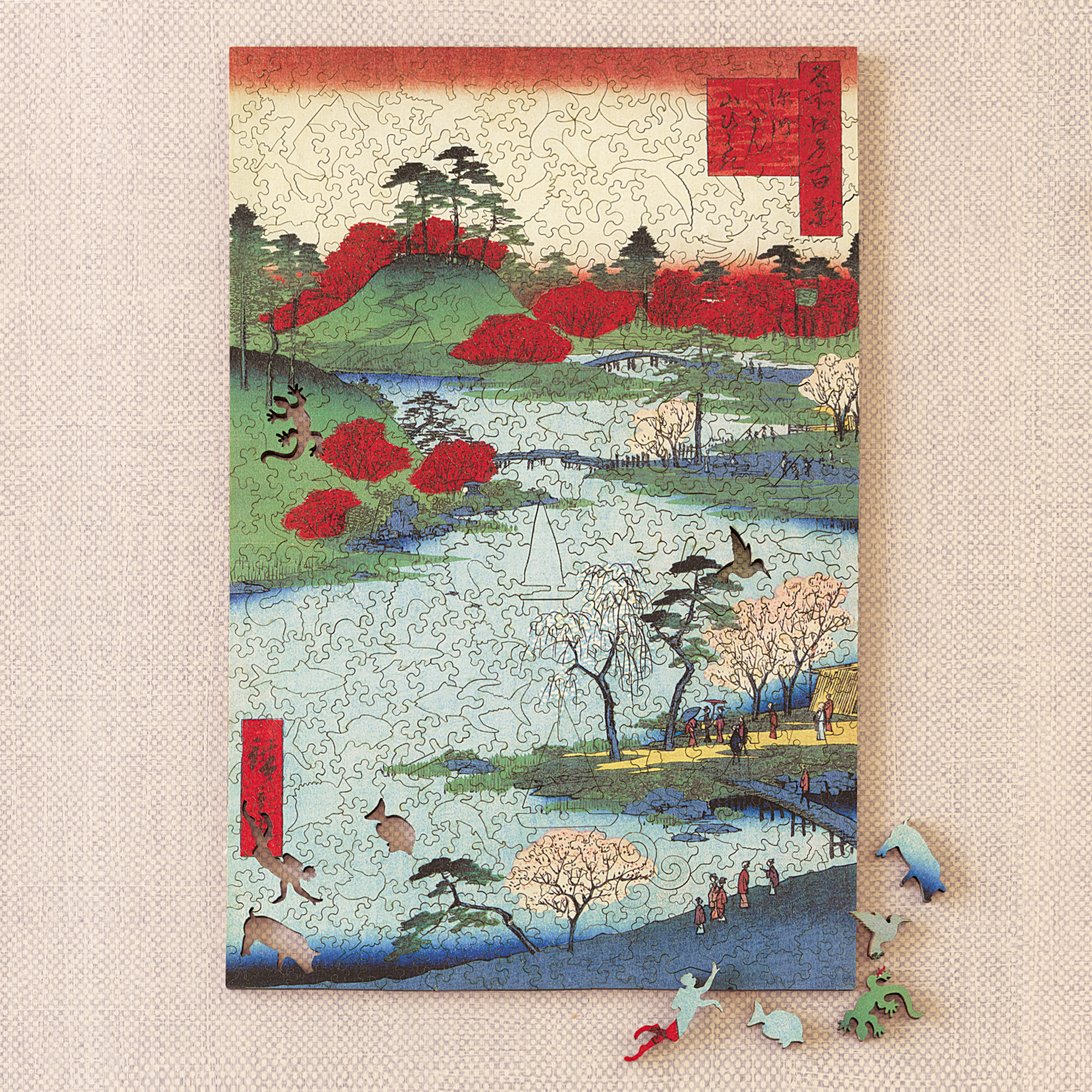 Woodcut Riverside Temple