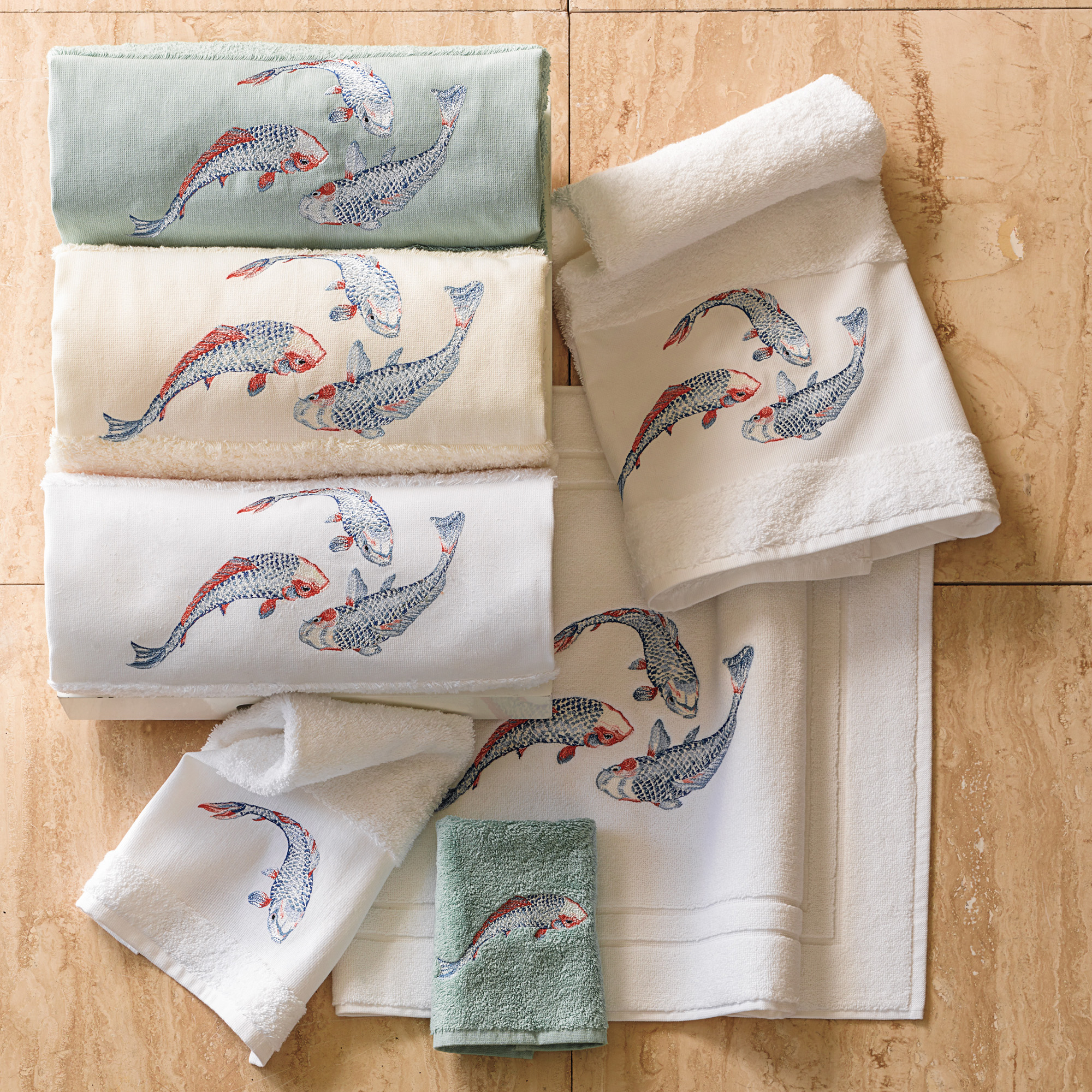 KOI EMBROIDERED BATH TOWEL