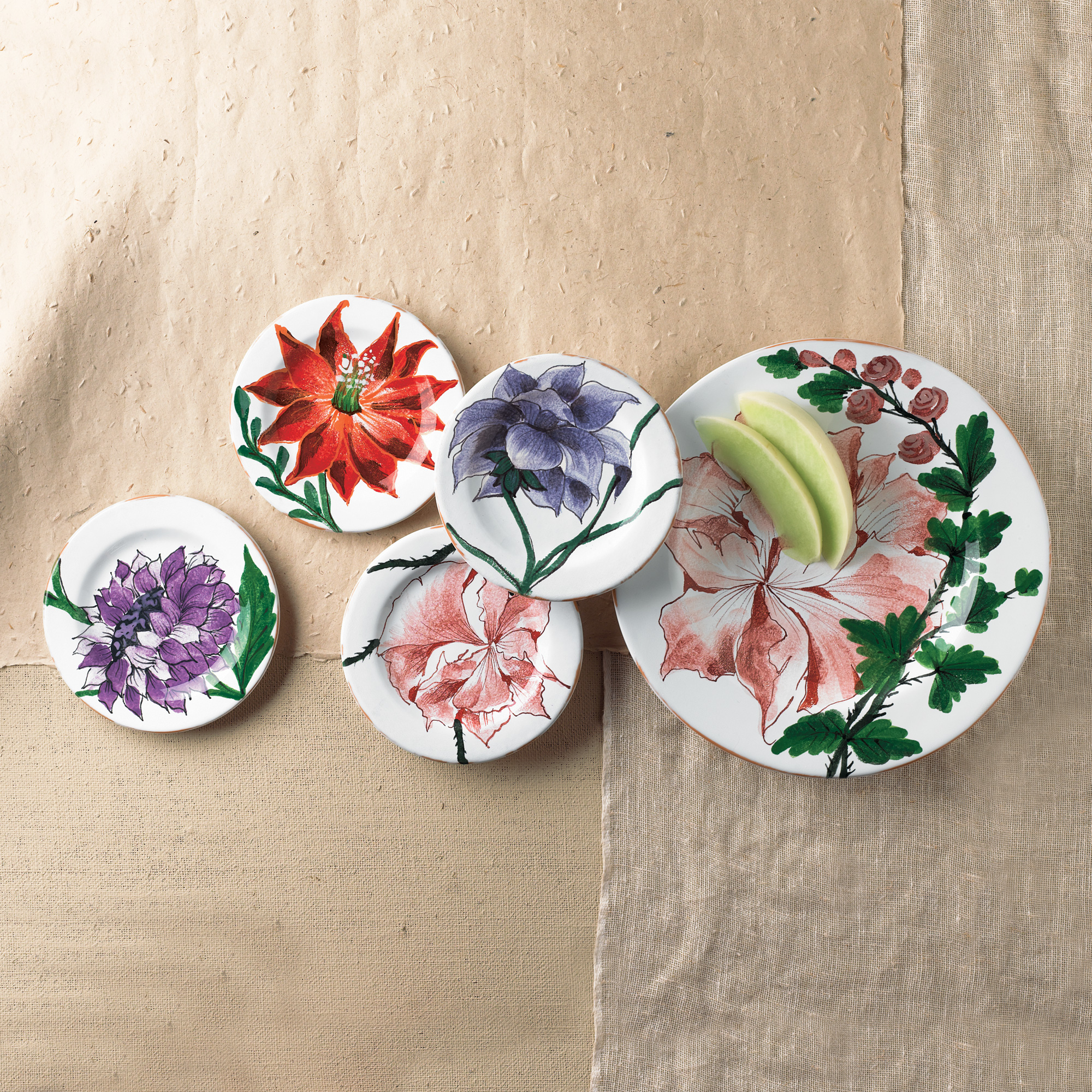 S/4 ITALIAN FLOWER PLATES