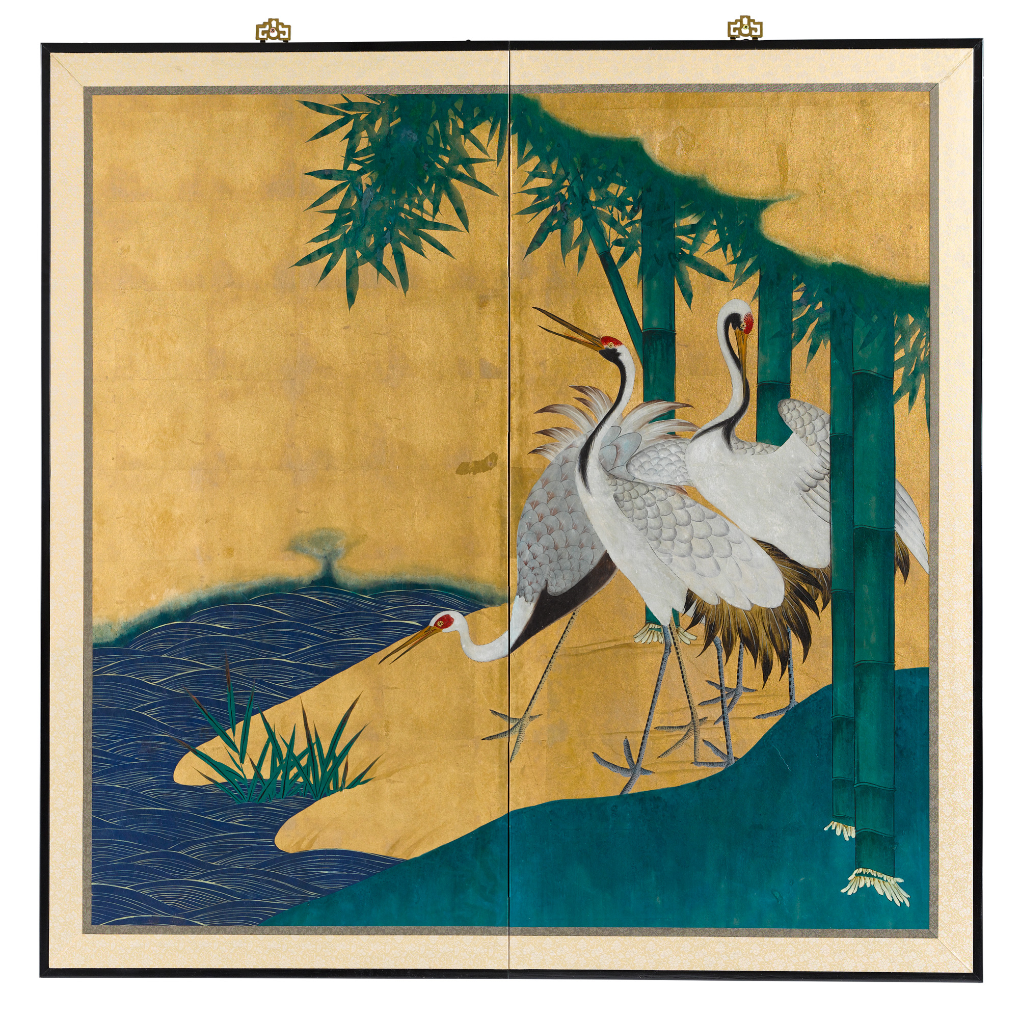 CRANES BY THE RIVER WITH BAMBOO