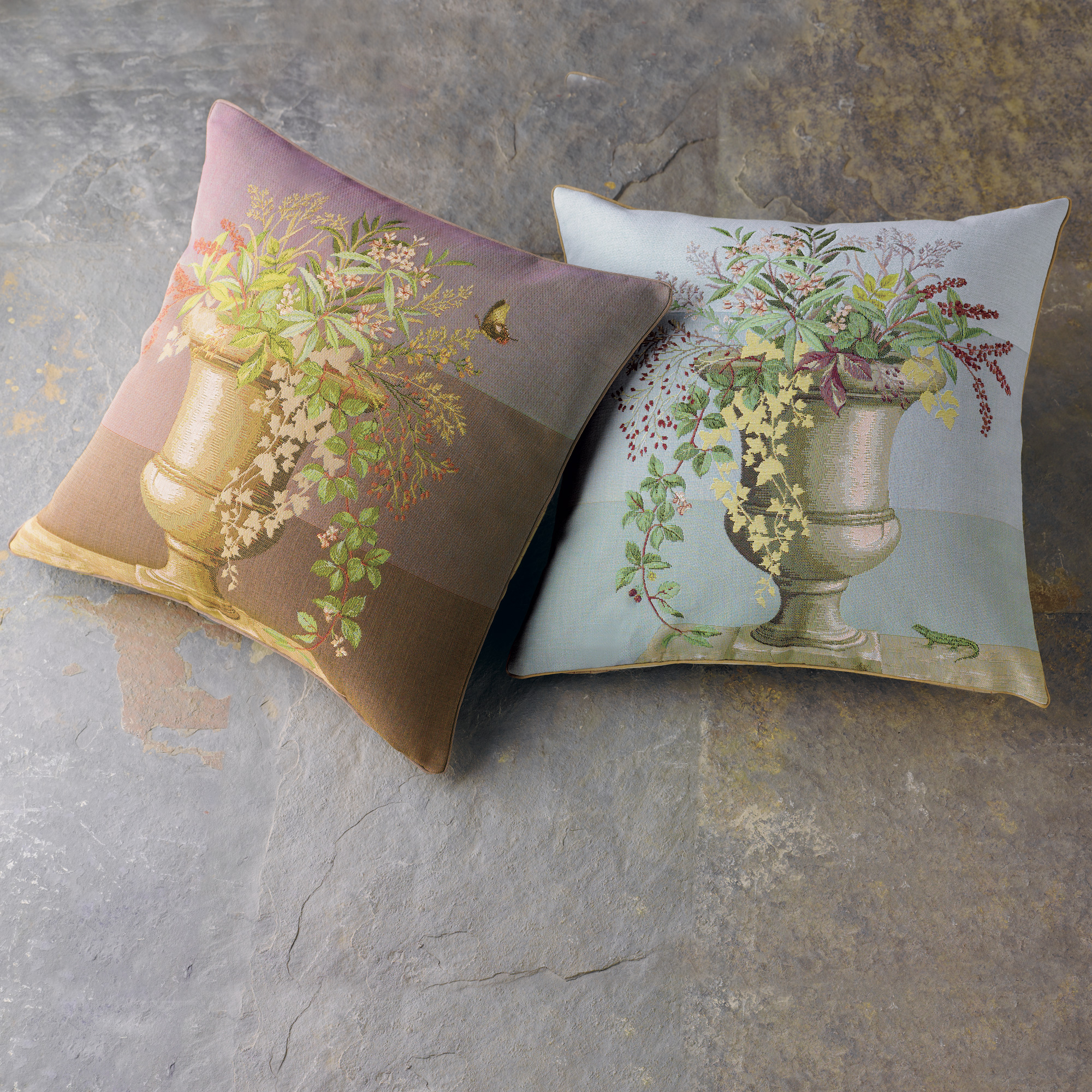 FLORIBUNDA URN PILLOW MAUVE WITH BUTTERFLY