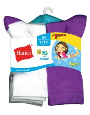 Hanes ComfortBlend&reg; EZ-Sort&reg; Girls' Crew Socks 11-Pack (Includes 1 Free Bonus Pair) - G41_11
