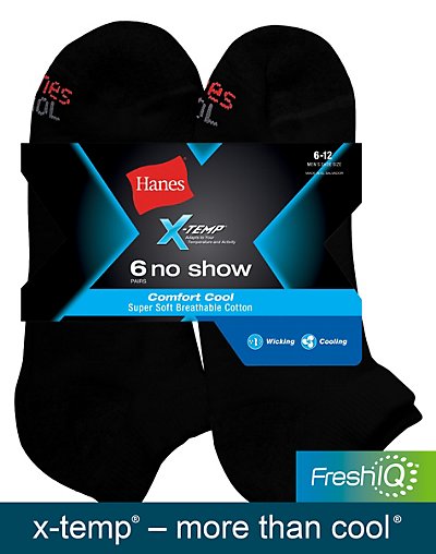 Hanes Men's FreshIQ X-Temp Comfort Cool No Show Socks 6-Pack