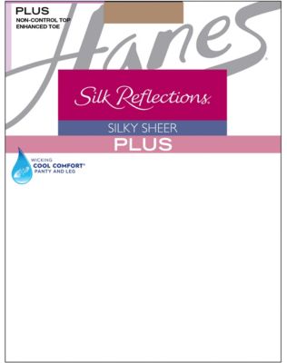 Hanes Silk Reflections Plus Sheer Non-Control Top Enhanced Toe Pantyhose 3-Pack