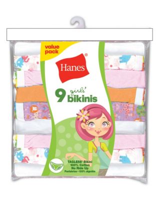 Hanes Girls' No Ride Up Cotton TAGLESS&reg; Bikinis 9-Pack