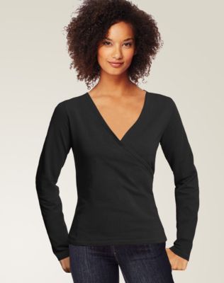 Hanes Signature™ TAGLESS® Ultimate Stretch Cotton Long-Sleeve Wrap-Front Women's T-Shirt