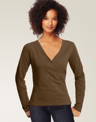 Hanes Signature&reg; TAGLESS&reg; Ultimate Stretch Cotton Long-Sleeve Wrap-Front Women's T-Shirt