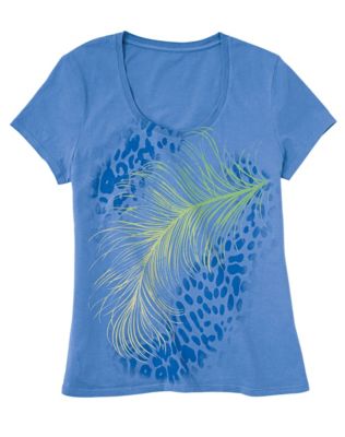 Hanes Women's Leopard Feather Scoopneck T-Shirt