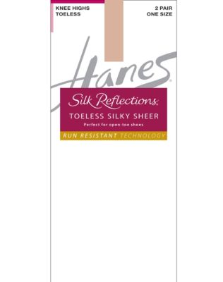 Hanes Silk Reflections Silky Sheer Toeless Knee Highs with no slip band 12-Pack