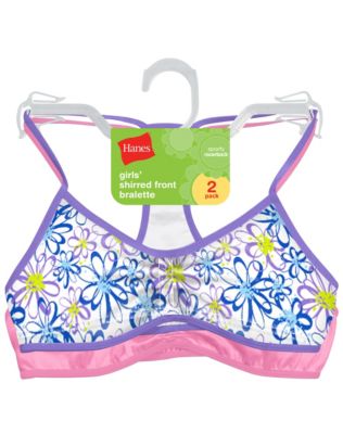 Hanes Girls' Shirred Front Racerback Bralette 2-Pack