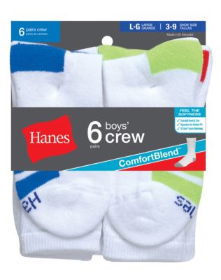 Hanes Boys Crew Comfortblend&reg; White EZ Sort&reg; Socks 6-Pack