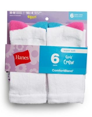 Hanes Girls' Crew  Socks 6-Pack