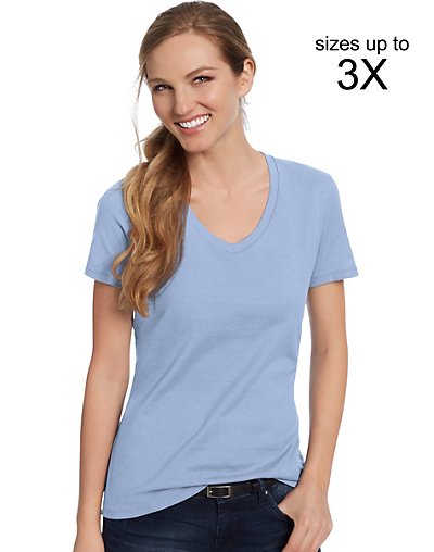 Hanes Women's Nano-T V-Neck T-Shirt Light Blue M