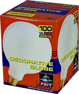 100 Watt Globe 5 Inch Diameter Bulb G 40 White Medium Brass Base 100G40/W by Feit Electric Best Price