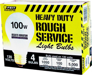100 Watt Standard Incandescent Rough Service Bulb Inside Frosted 4 Pack 100A/RS/4-130 by Feit Electric Best Price